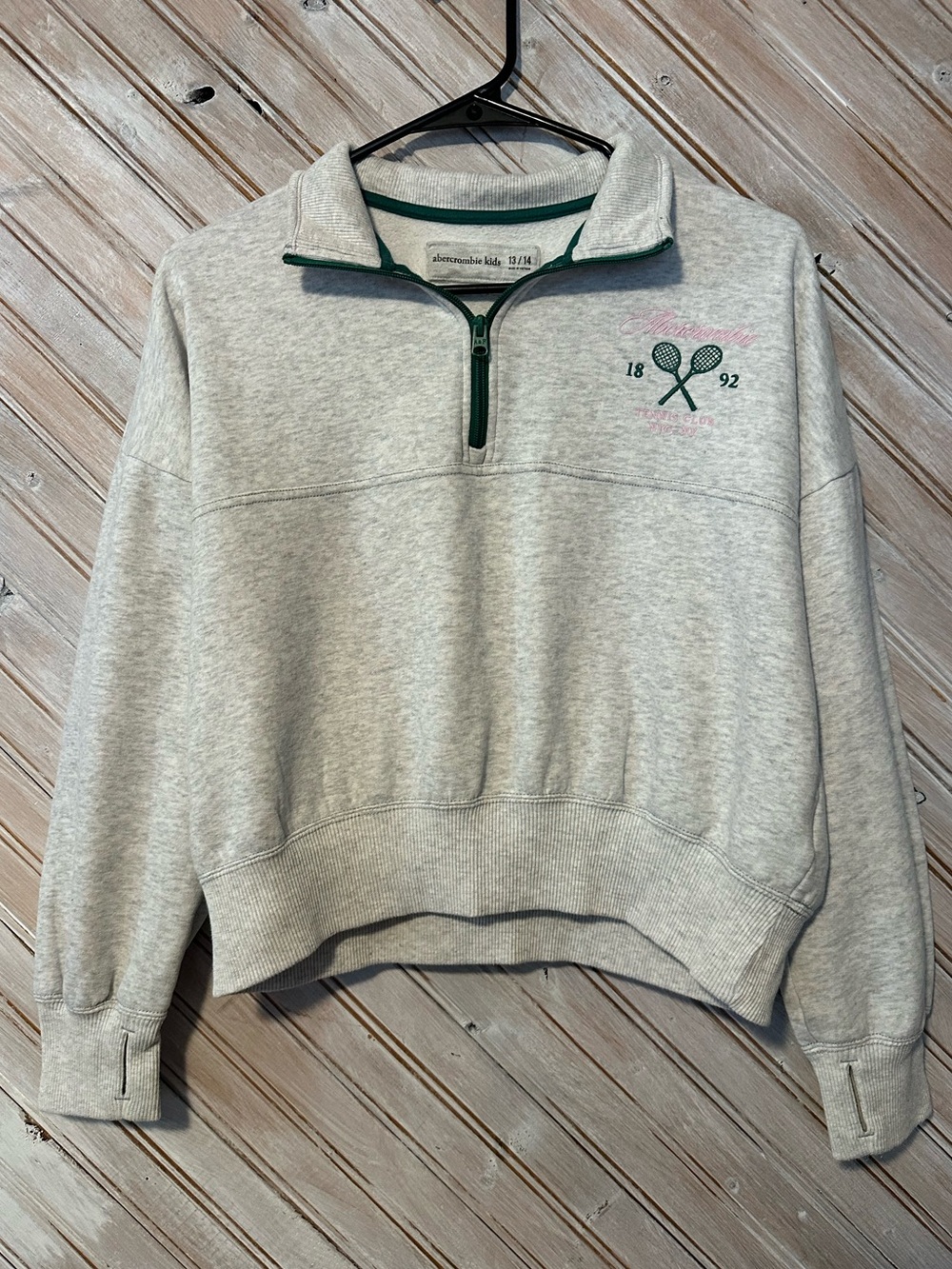 abercrombie kids Light Gray Quarter-Zip Sweater with Green Trim